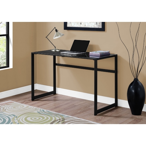 48" Computer Desk in Black Metal & Black Tempered Glass